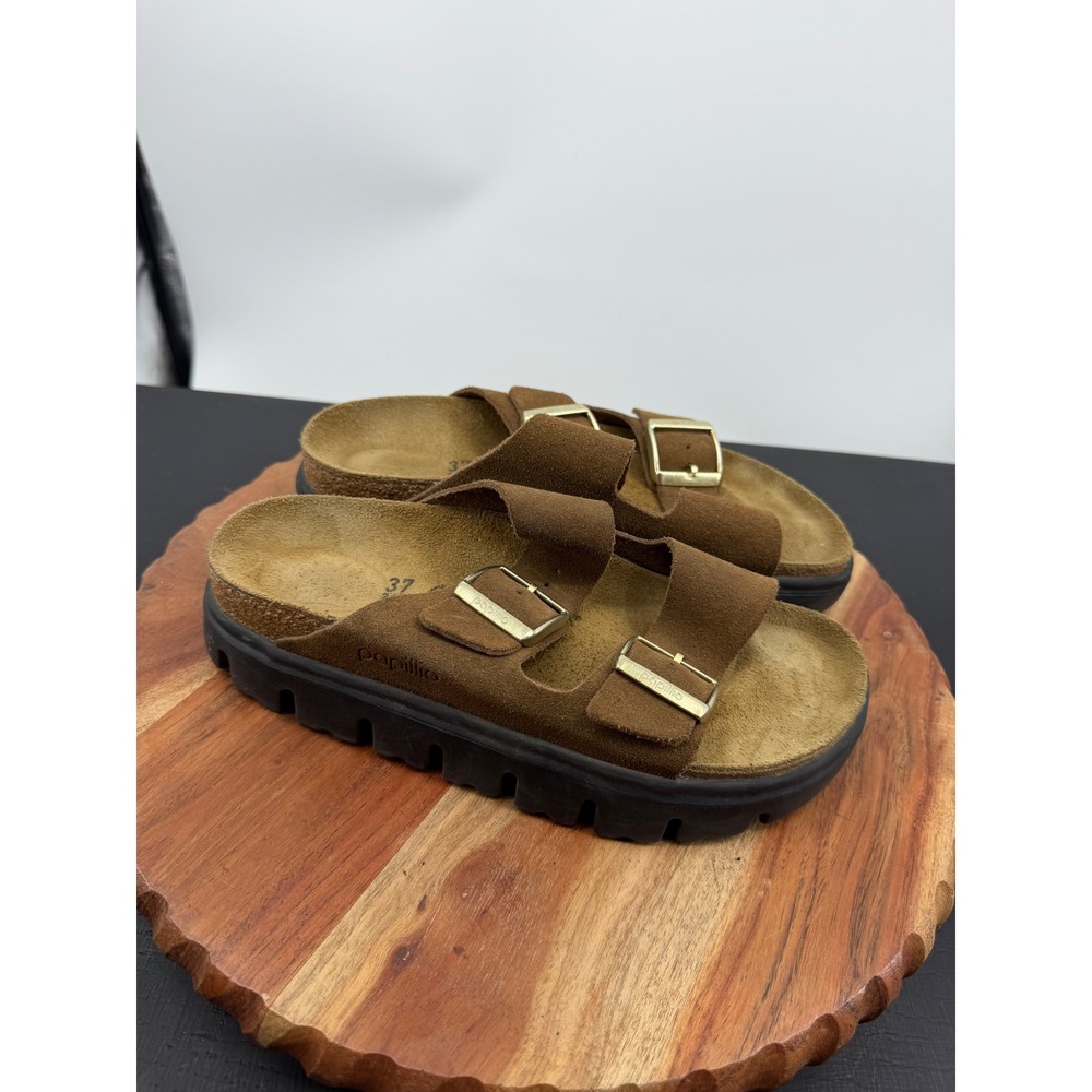 Papillio Arizona Chunky Platform Sandals Women 37 6 Brown Suede Lug Sole